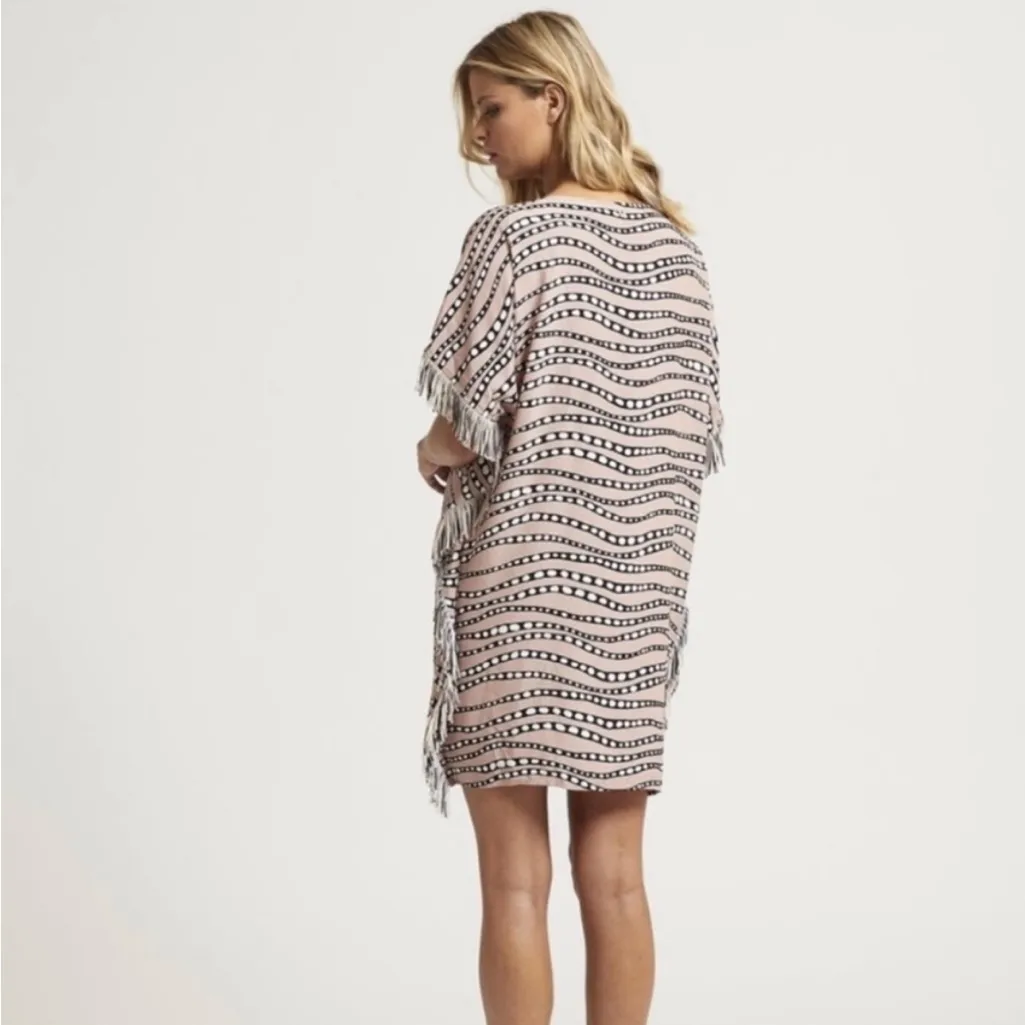 Marie Oliver Maura Silk Fringe‎ Trim Pink Black Print Caftan Dress - Image 2