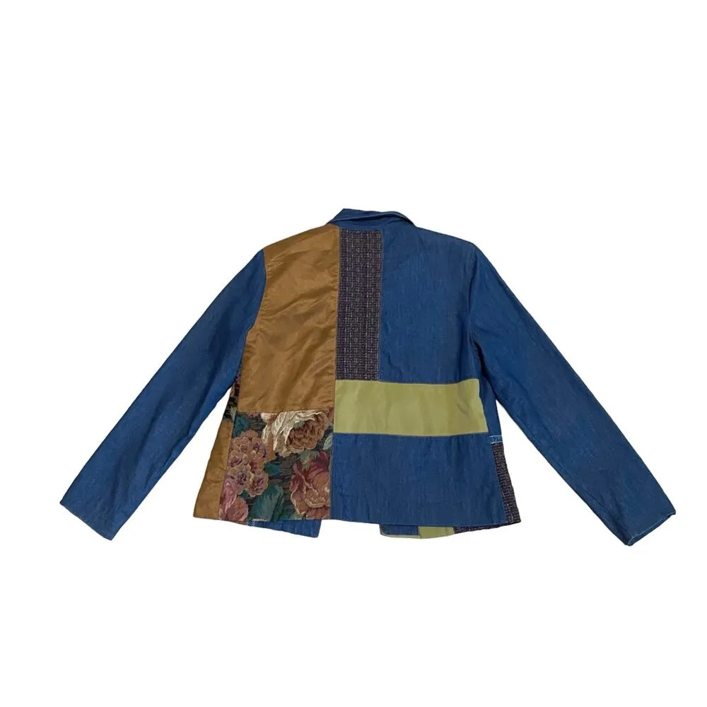 Koret Women’s Blue Denim Tapestry Embroidered Patchwork Mixed Media Jacket Small - Image 4