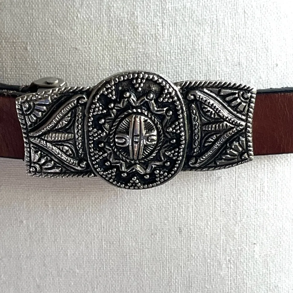 Vintage Chicos Belt Brown Genuine Leather Buckle Unique Southwest Braided Belt - Image 2