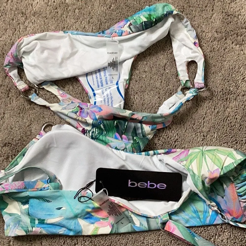 New BEBE tropical floral bikini set. Large. Retails $135 - Image 11