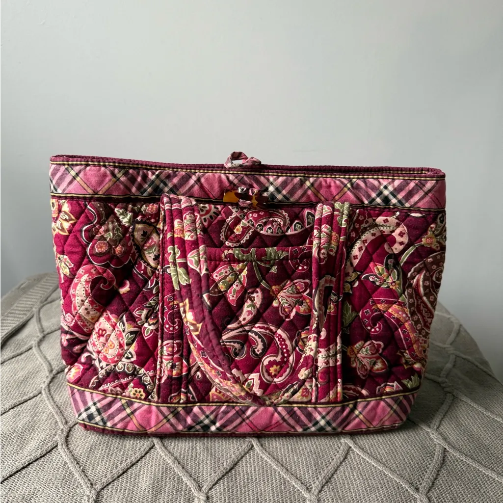 VTG Vera Bradley Paisley Bag Tote Shoulder Purse Piccadilly Plum Pink Maroon - Image 3