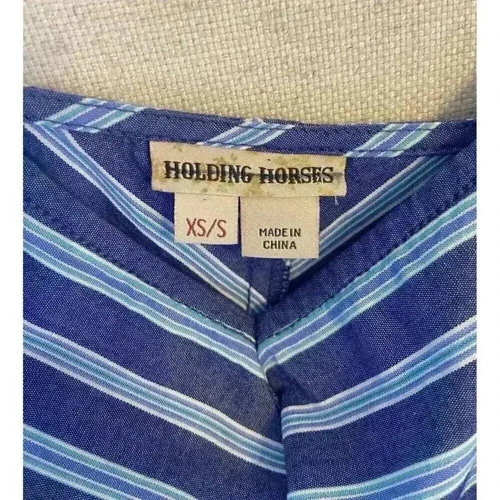 Holding Horses Anthropologie Blue Stripe Handkerchief Dress Size XS/S‎ Tie Back - Image 8