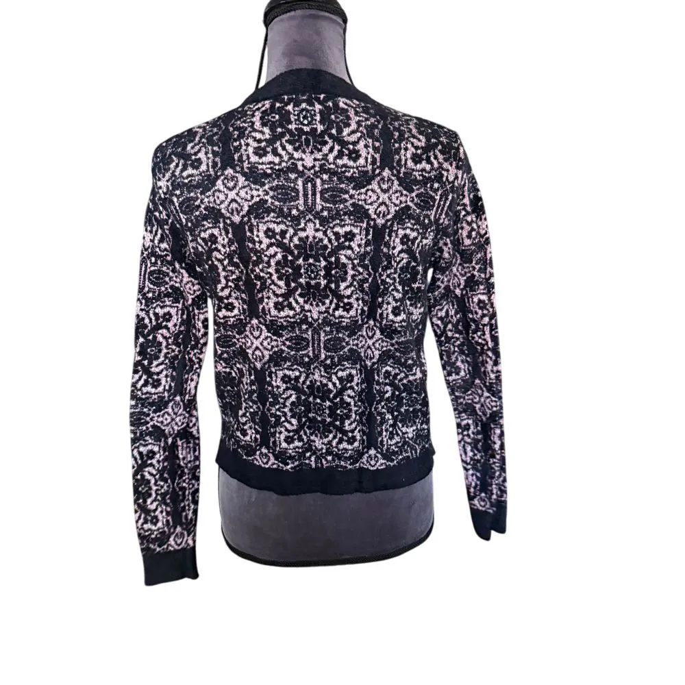 Topshop  Pink Black Damask Print Sweater Pullover Crewneck Long Sleeve UK 10 - Image 4
