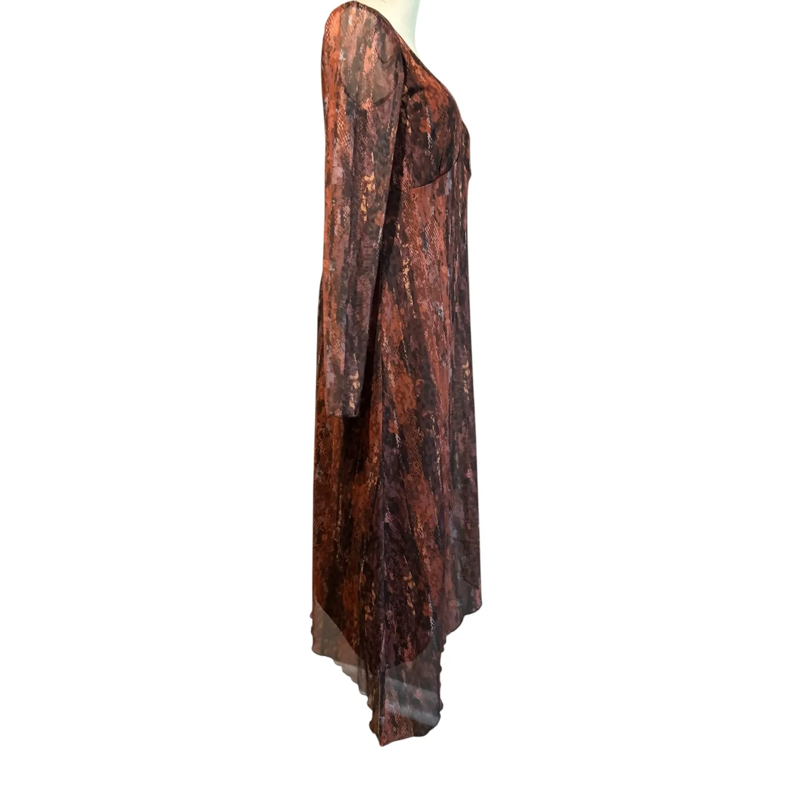 Oak & Trellis Dress NWT SZ Med Midi Autumn Leaf Baby Doll Long Sleeve Sheer HOCO Brown - Image 11