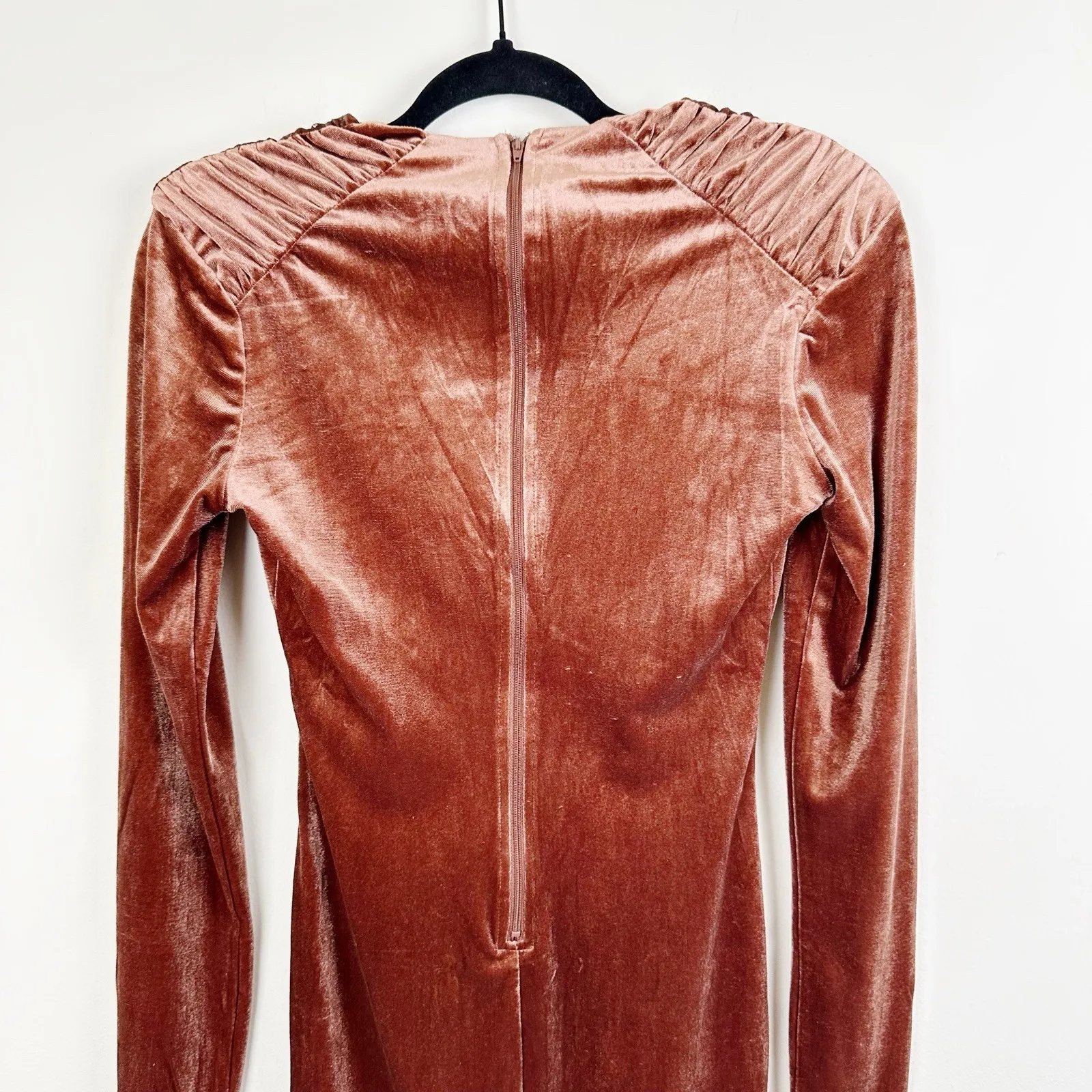 Privy Privately Privileged Velvet Bodycon Mini Dress Brown Long Sleeve Size M NW Size M - Image 6