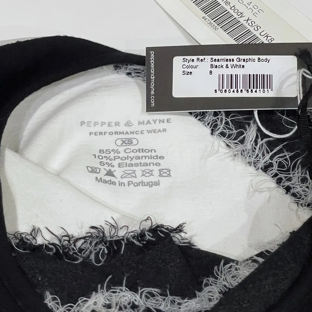 NEW Pepper Mayne XS Contrast Seamless Bodysuit Black White Colorblock Leotard - Image 6