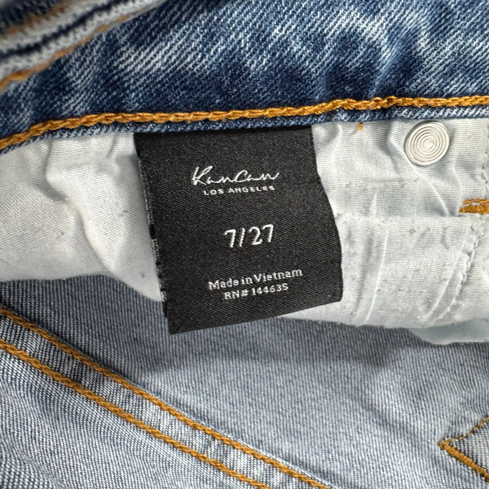 Kancan Muffy High Rise Straight Leg Jeans Raw Hem Stretch Denim 7/27 Blue Size 8 - Image 3