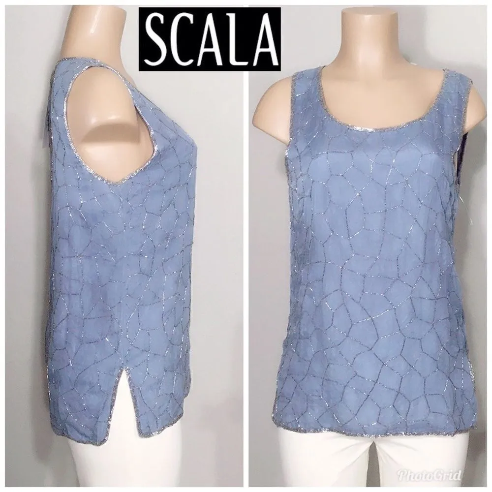 Special occasion top. Blue w/silver beading. NWT - Image 2