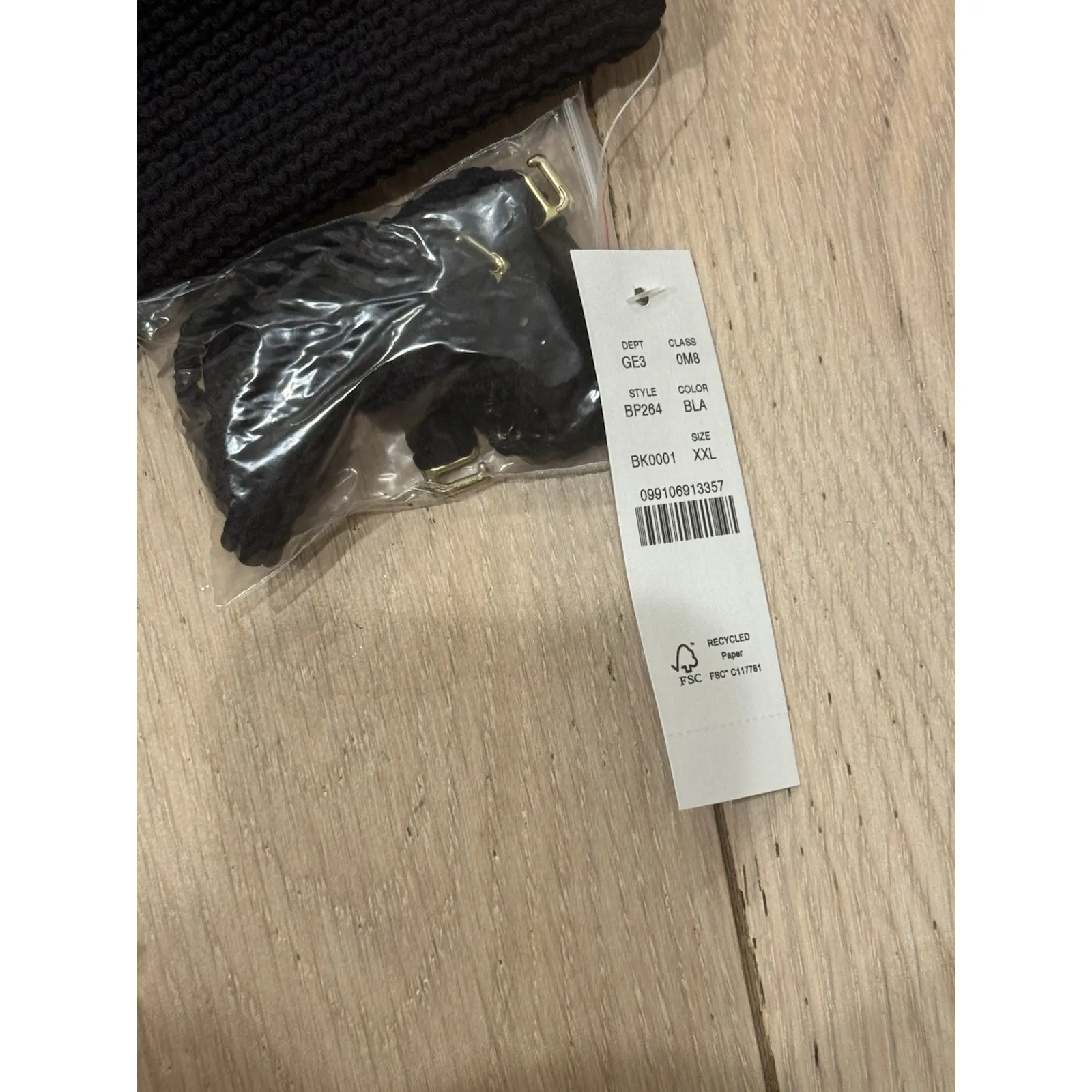 New J.Crew Sz XXL‎ Black Heritage Textured Oh-ring Bandeau Bikini Top W Halter - Image 5