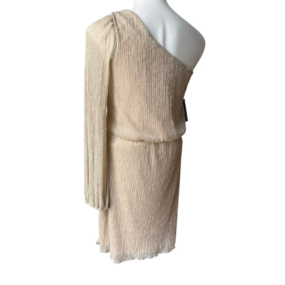 NWT, Bisou Bisou One Shoulder Shimmer Metallic Mini Dress, Missing Belt, Sz 10 - Image 7