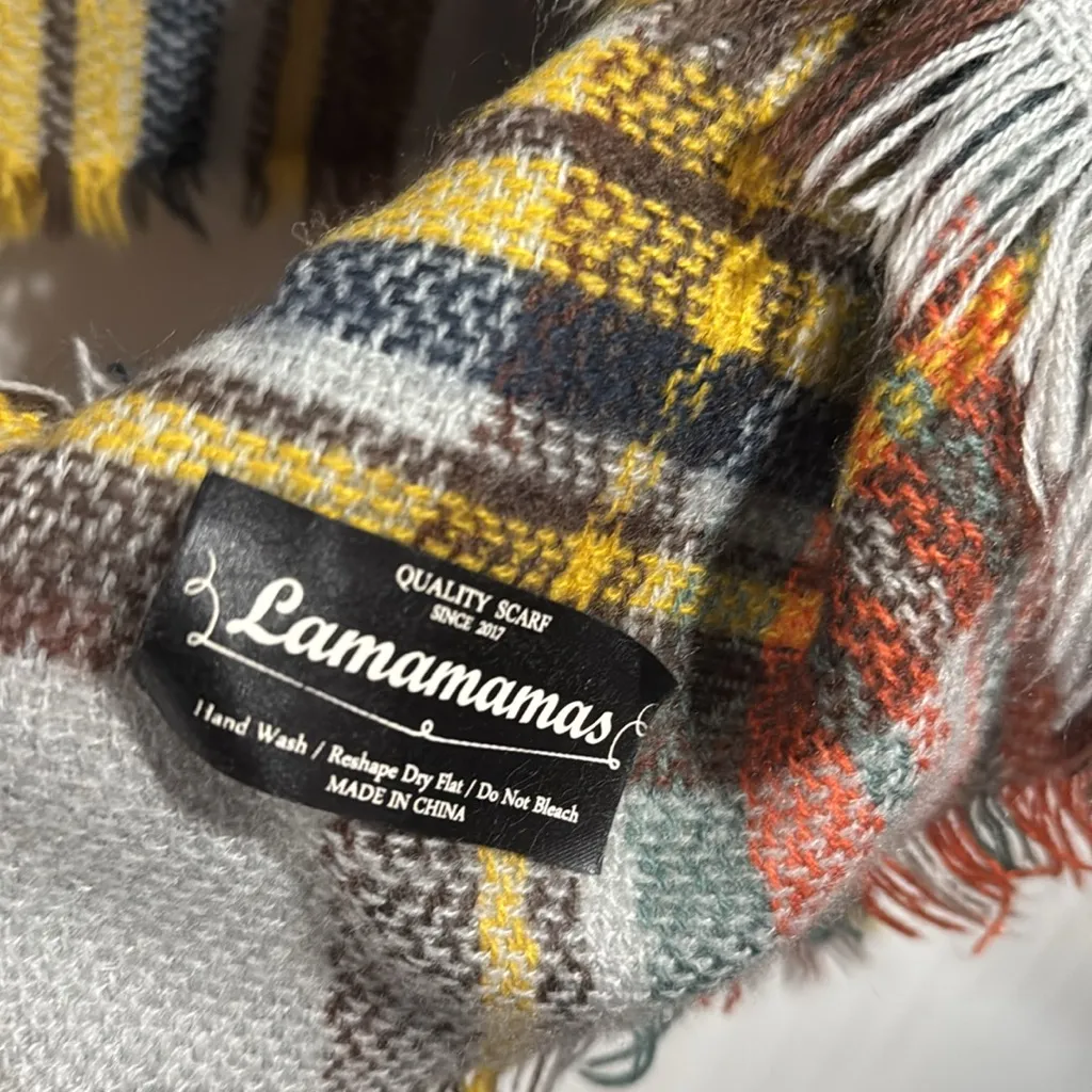 Lamamamas super soft scarf fall colors plaid pumpkin patch vibes wrap warm Yellow - Image 3