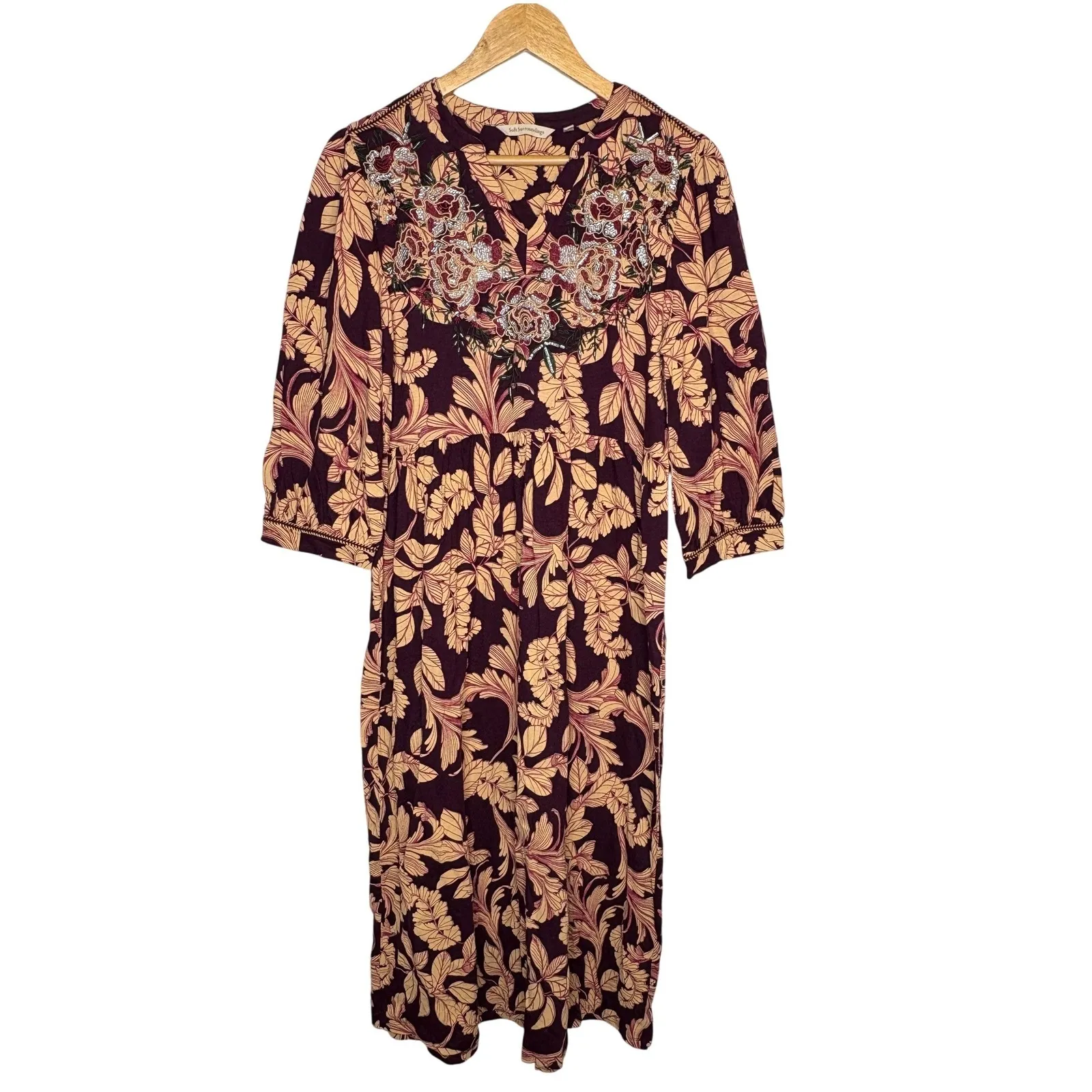 Soft Surroundings Boho Embroidered Sequin V-Neck Tunic Peasant Dress Size Small - Image 2