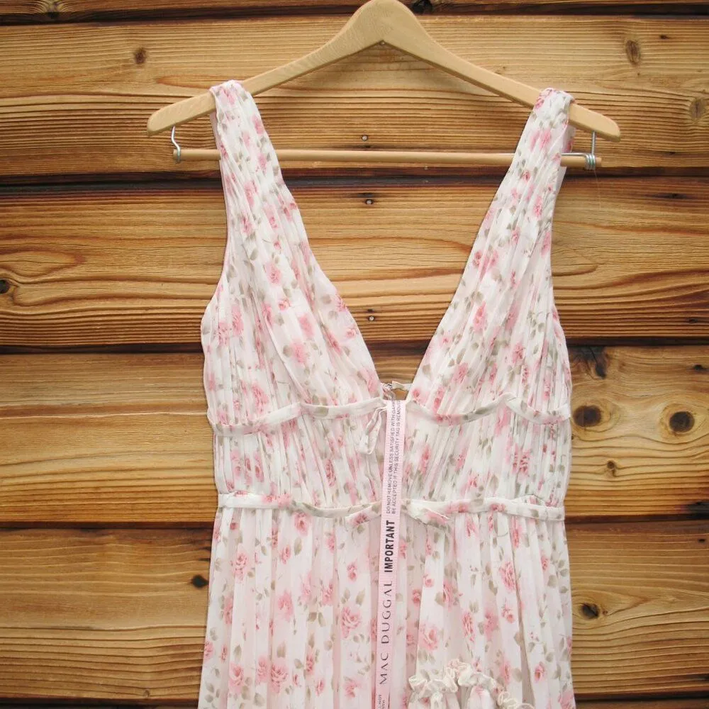 MAC DUGGAL  White Multicolor Floral Print Sleeveless Ruffled High-Low Gown - Image 8