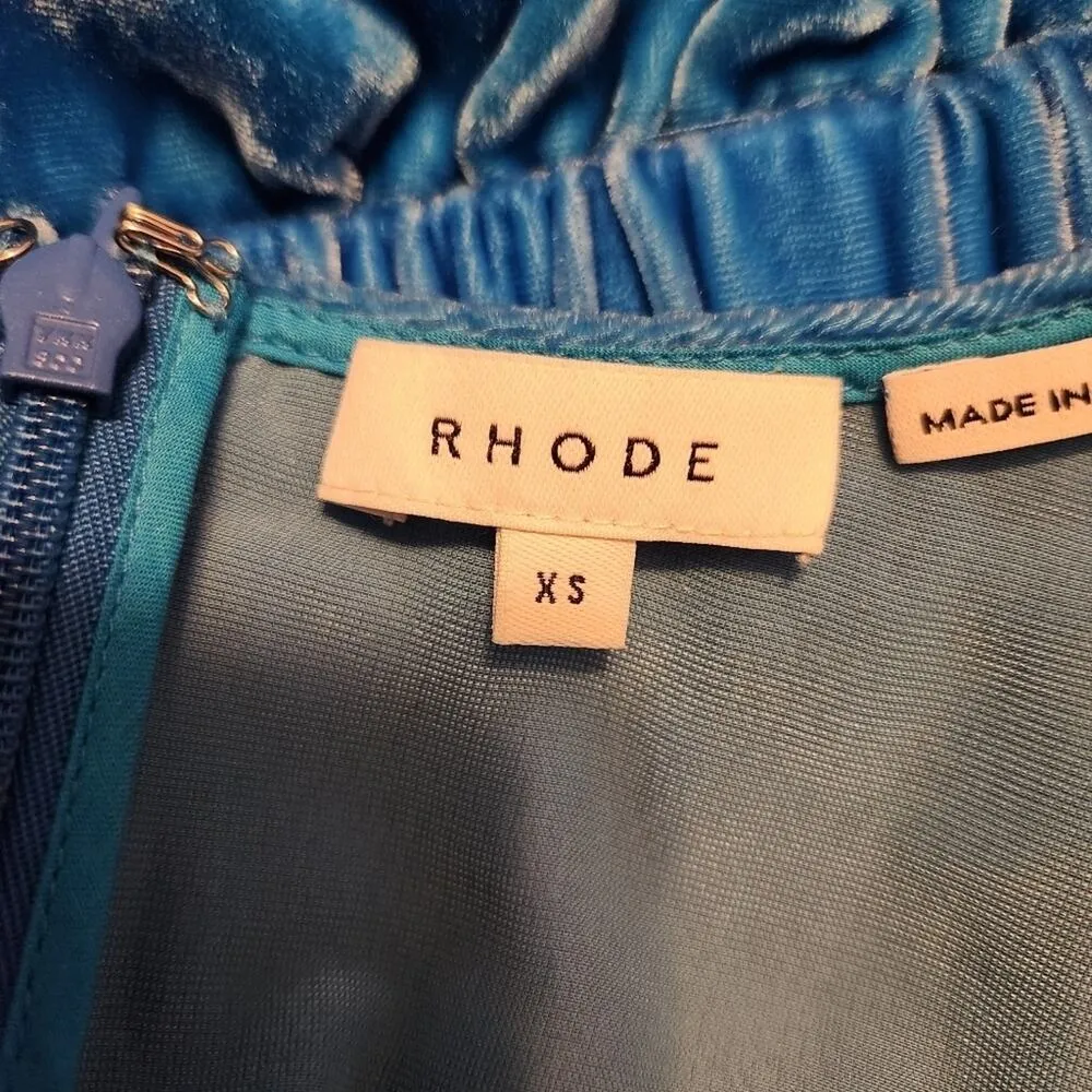 Rhode Pia Draped Velvet Mini Dress In Turquoise Size XS Sleeveless Blue - Image 13