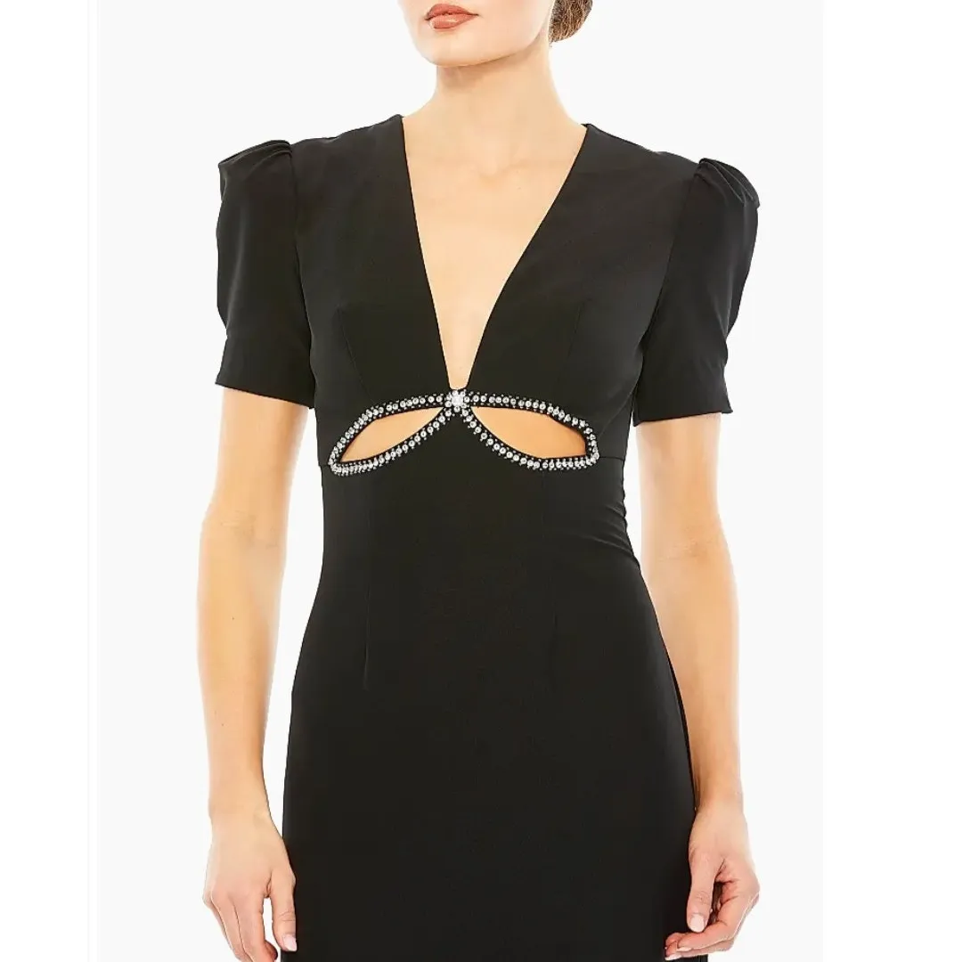 Ieena for Mac Duggal Rhinestone Cutout Sheath Gown Black #2630 Size 6 NWT Dressy - Image 3