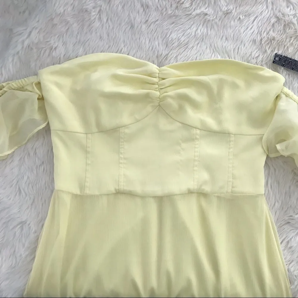 GIANNI BINI Off The Shoulder Midi Dress Yellow Sweetheart Neck A-Line Size 8 New - Image 4