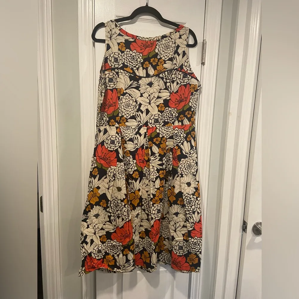 NWT Apsara Size XL Navy Blue Cream Sleeveless Side Zip Cotton Cosmos Midi Dress - Image 9