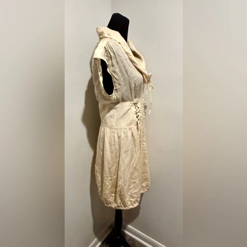 NANETTE LEPORE Butter Cream Lt Yellow Lace-Up Corsette Midi Dress 6/Small - Image 3