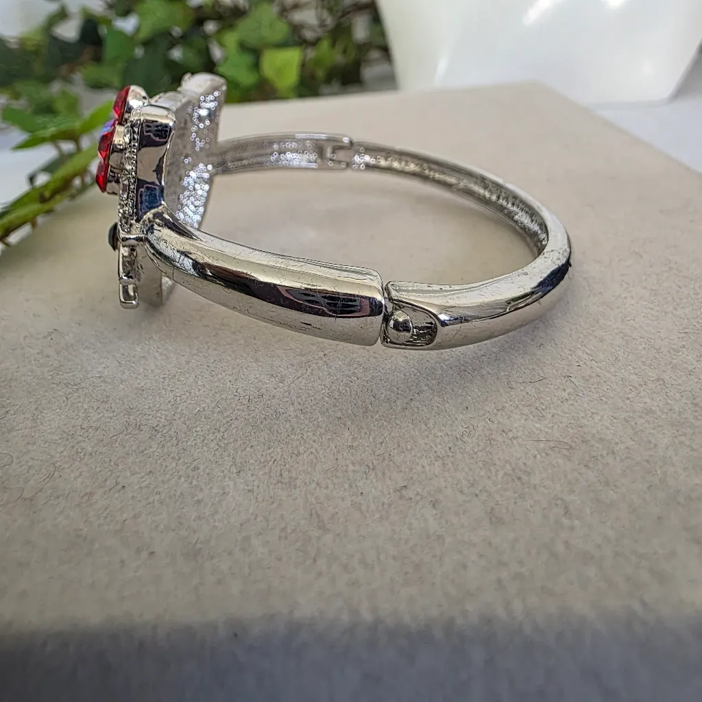 Silver Clamper Hinge Bracelet CZ Hello Kitty Design - Image 5
