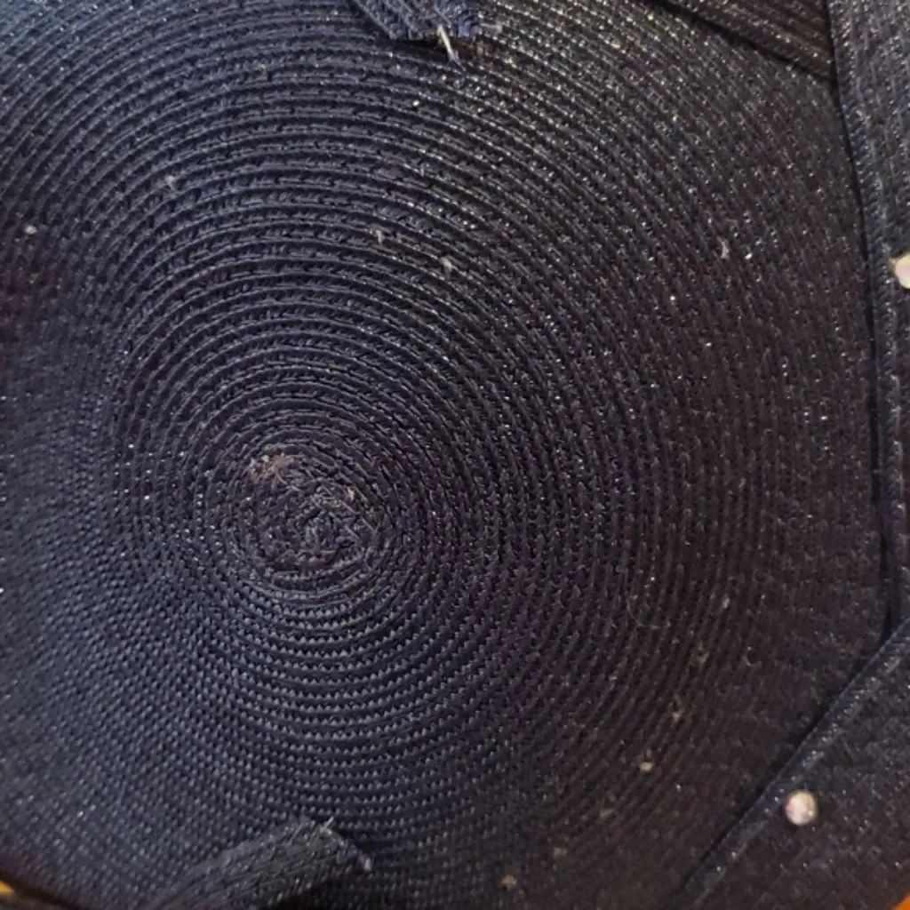 Vintage navy straw weave hat with bows and rhinestones Blue - Image 7