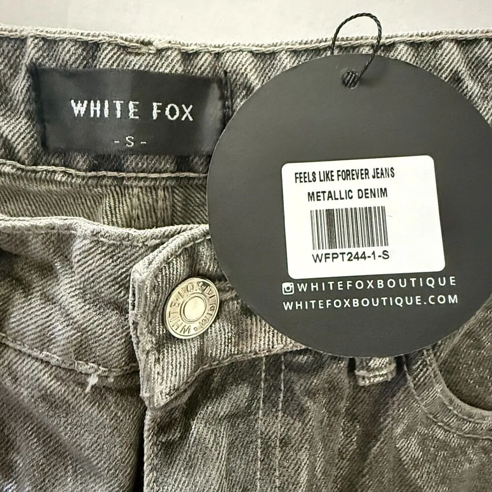 White Fox Feels Like Forever Metallic High Rise Straight Leg Statement Denim S - Image 7