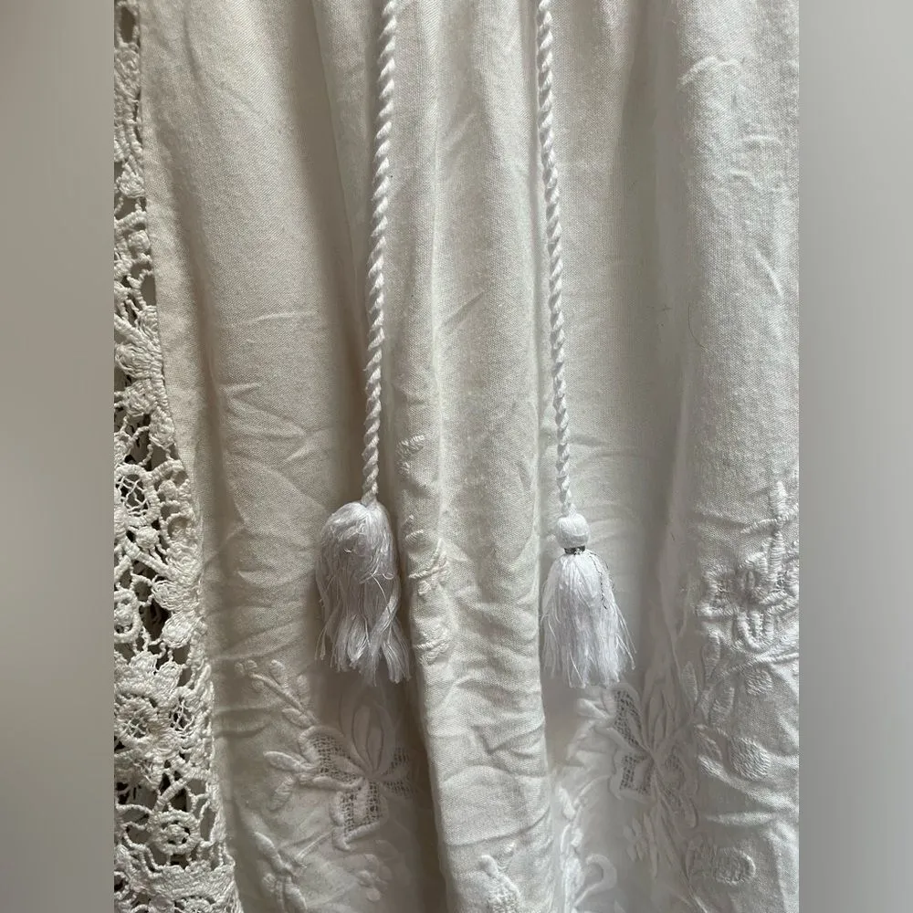 Soft Surroundings 2-pc white rosette lace crotchet embroidery boho top Large - Image 8