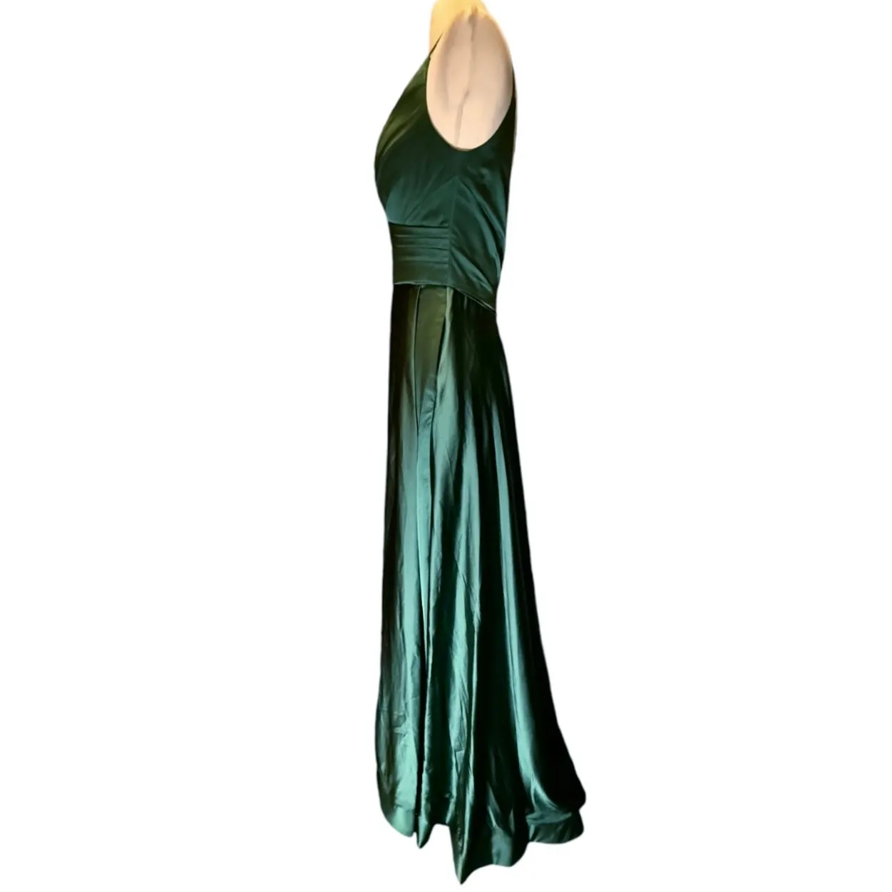 LA FEMME Emerald Green Satin Ball Gown Plunge V-Neck Dress Slit Evening 6 NWT - Image 11