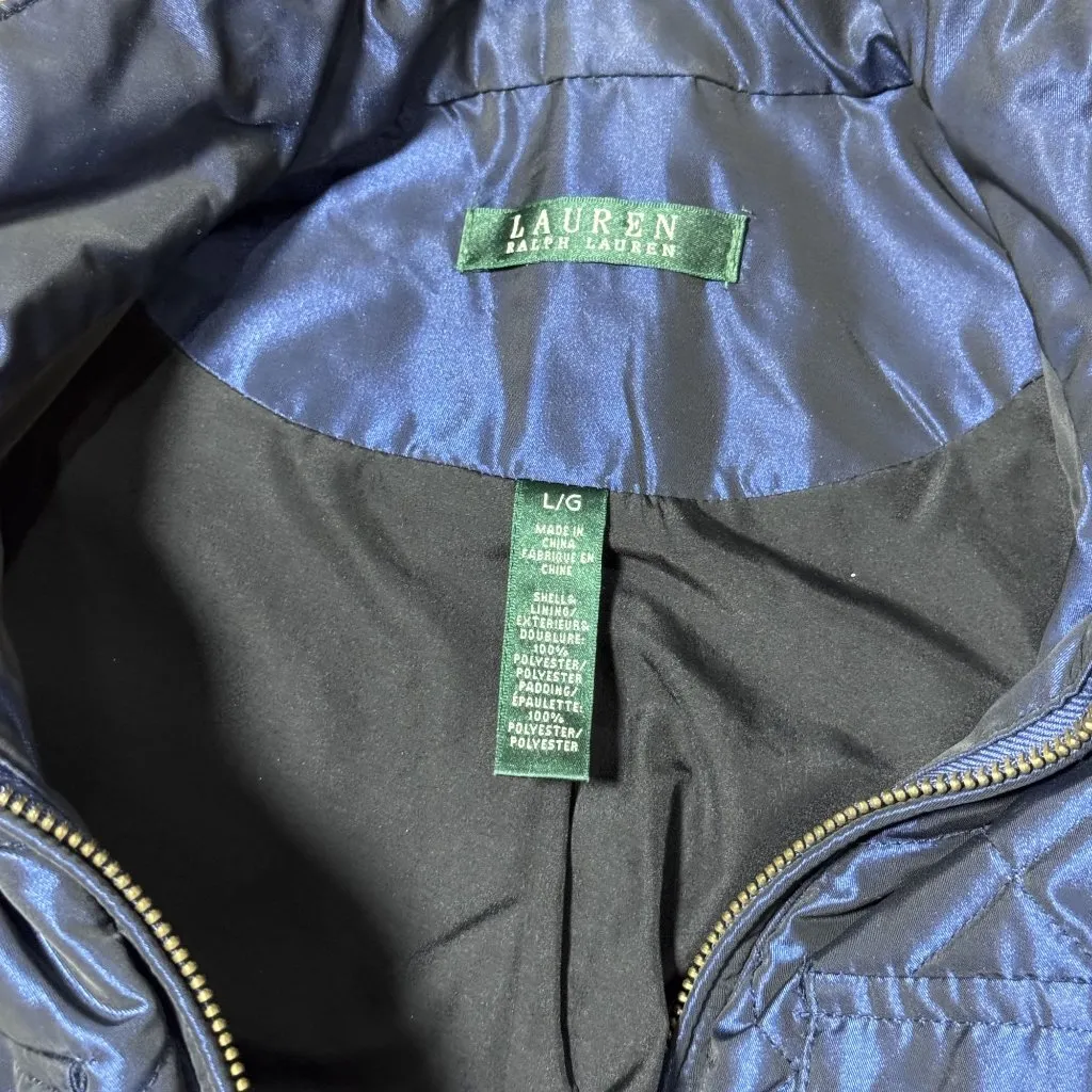 Lauren Ralph Lauren Womens L Blue Quilted Vest Jacket Zipper Pockets Outdoor - Image 14