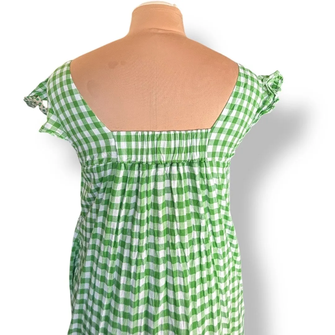 Draper James RSVP Green Gingham Plaid Cotton Midi Dress Ruffle Sleeves Medium - Image 5