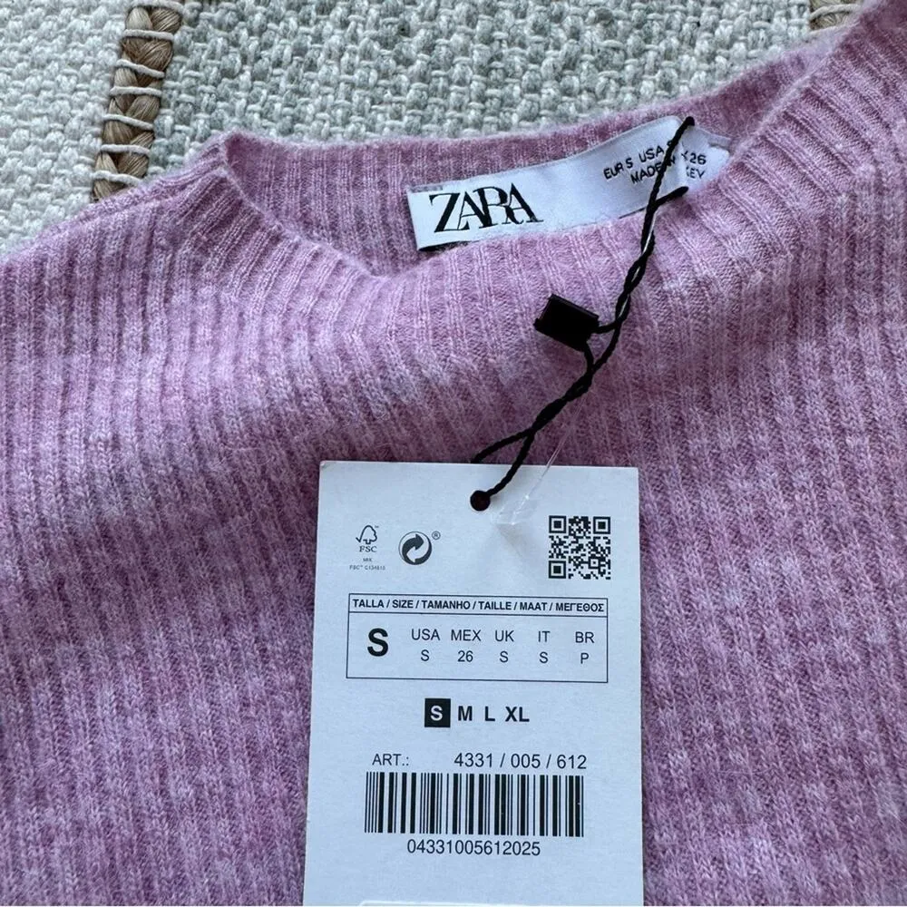 Zara Pink Lilac Side Pleat Crewneck Knit Sweater Women’s Size Small - Image 10
