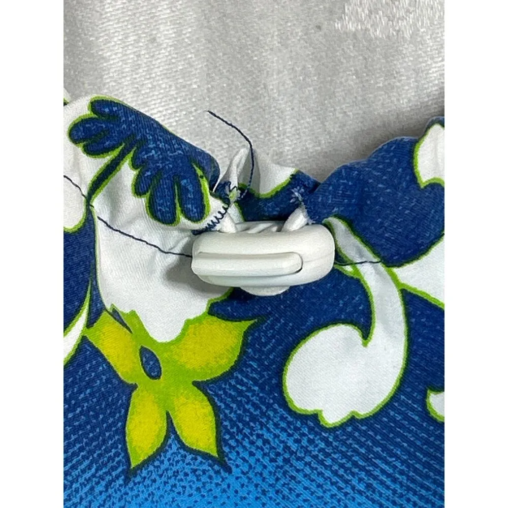 Vintage Mini Dress Medium Blue Green Tropical Floral USA Beach Surf Hawaiian - Image 4