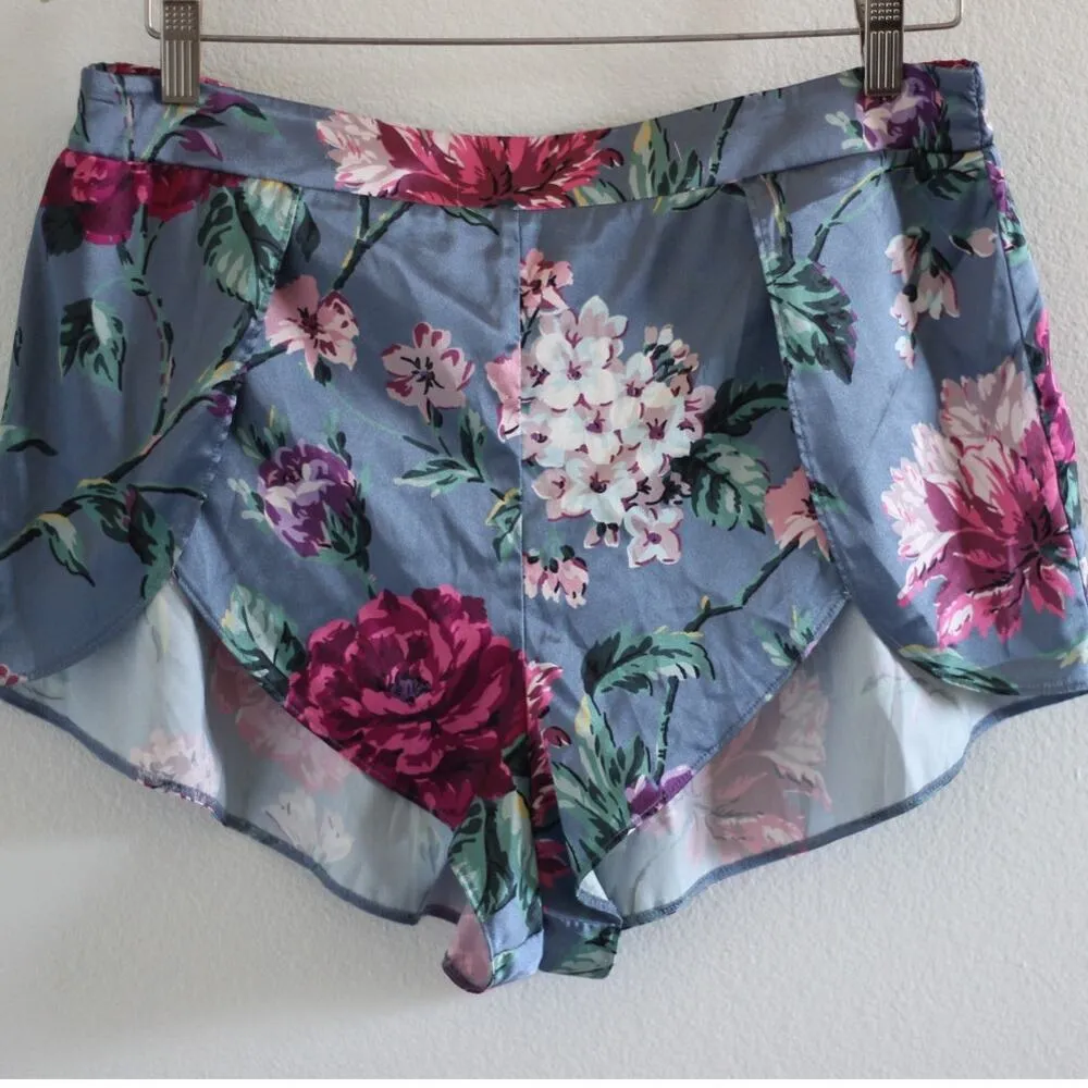 Victoria's Secret Blue Floral Satin Shorts Slits - Image 2