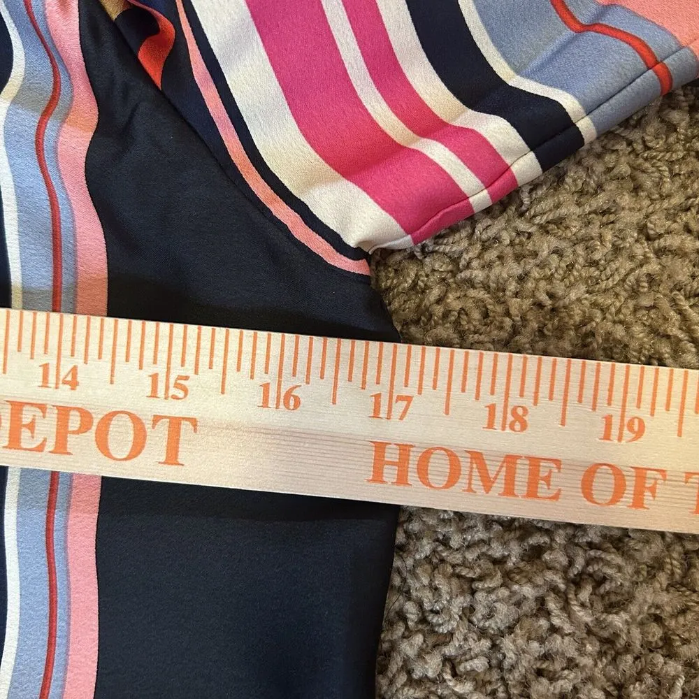 Trina Turk Off the Shoulder Silk Dress‎ Mulitcolors with Navy & Cream Size XS - Image 10