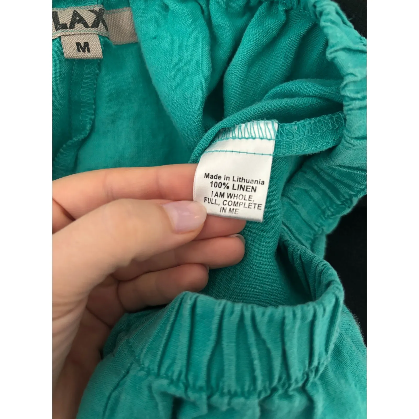 Flax Pants Womens Medium Teal Linen Wide Leg Crop Lagenlook Minimalist Flowy - Image 4