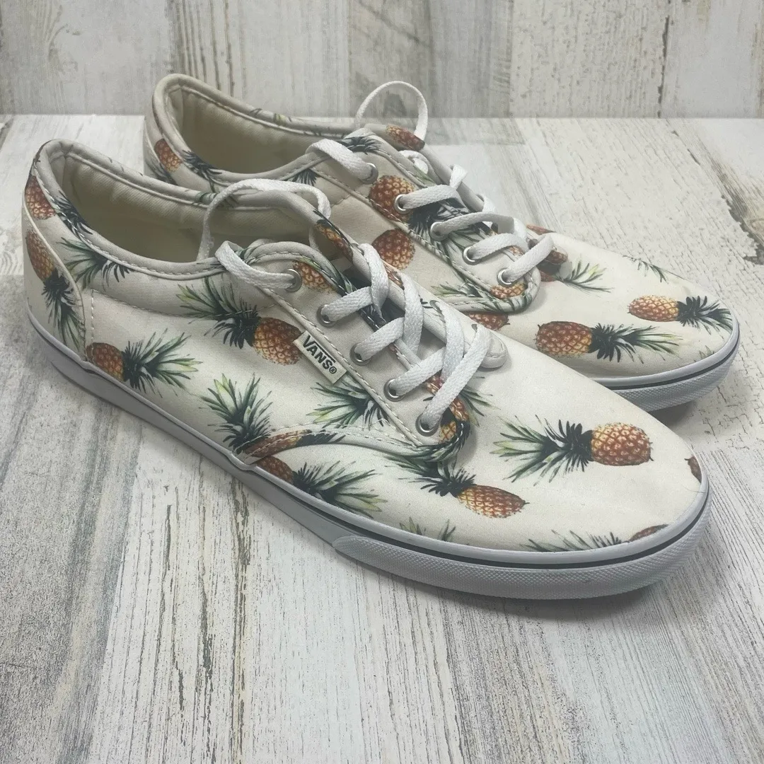 Vans Atwood Low Pineapple Print Sneakers Womens Size 9.5 White Lace Up - Image 3