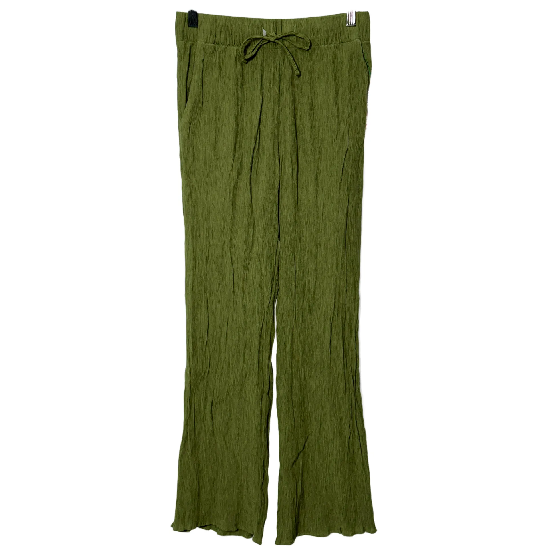 NEW Abercrombie & Fitch Olive Green Crinkle Elastic Lounge Wide Leg Pants Size S - Image 2