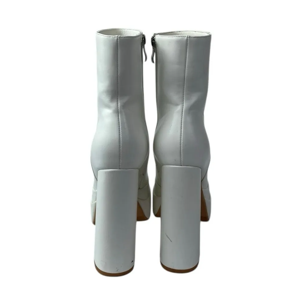 Wet Kiss Sassy White Faux Leather Square Toe Platform Chunky Ankle Boots Size 8 - Image 3
