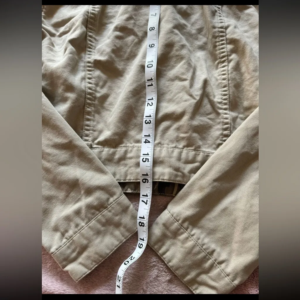 HARLEY DAVIDSON Women’s Crop Top Jacket‎ Canvas Biker Khakis Sz Large Yellow - Image 6