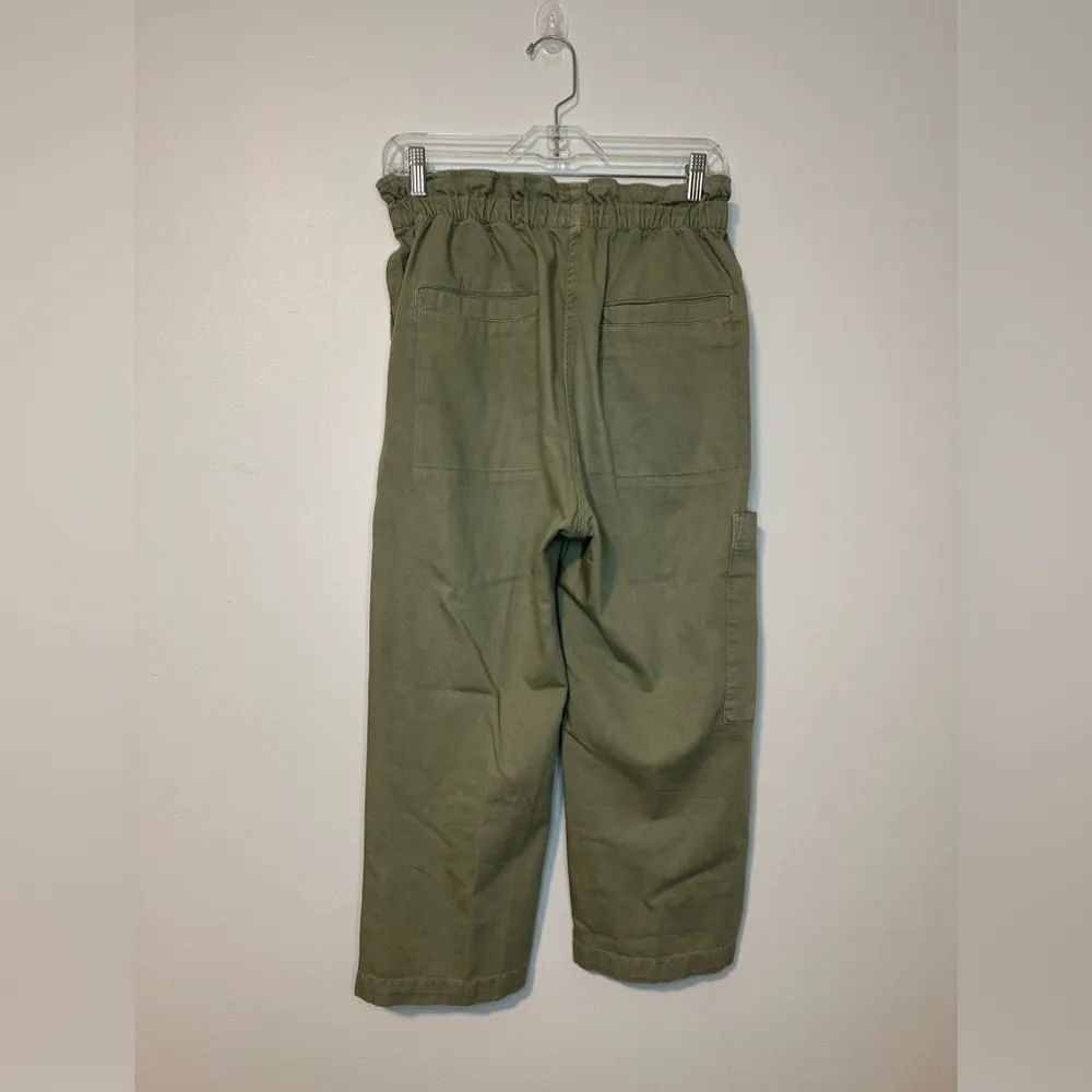 Anthropologie High Rise Paperbag Crop Pull On Cargo Wide Leg Green Pants Sz S - Image 3
