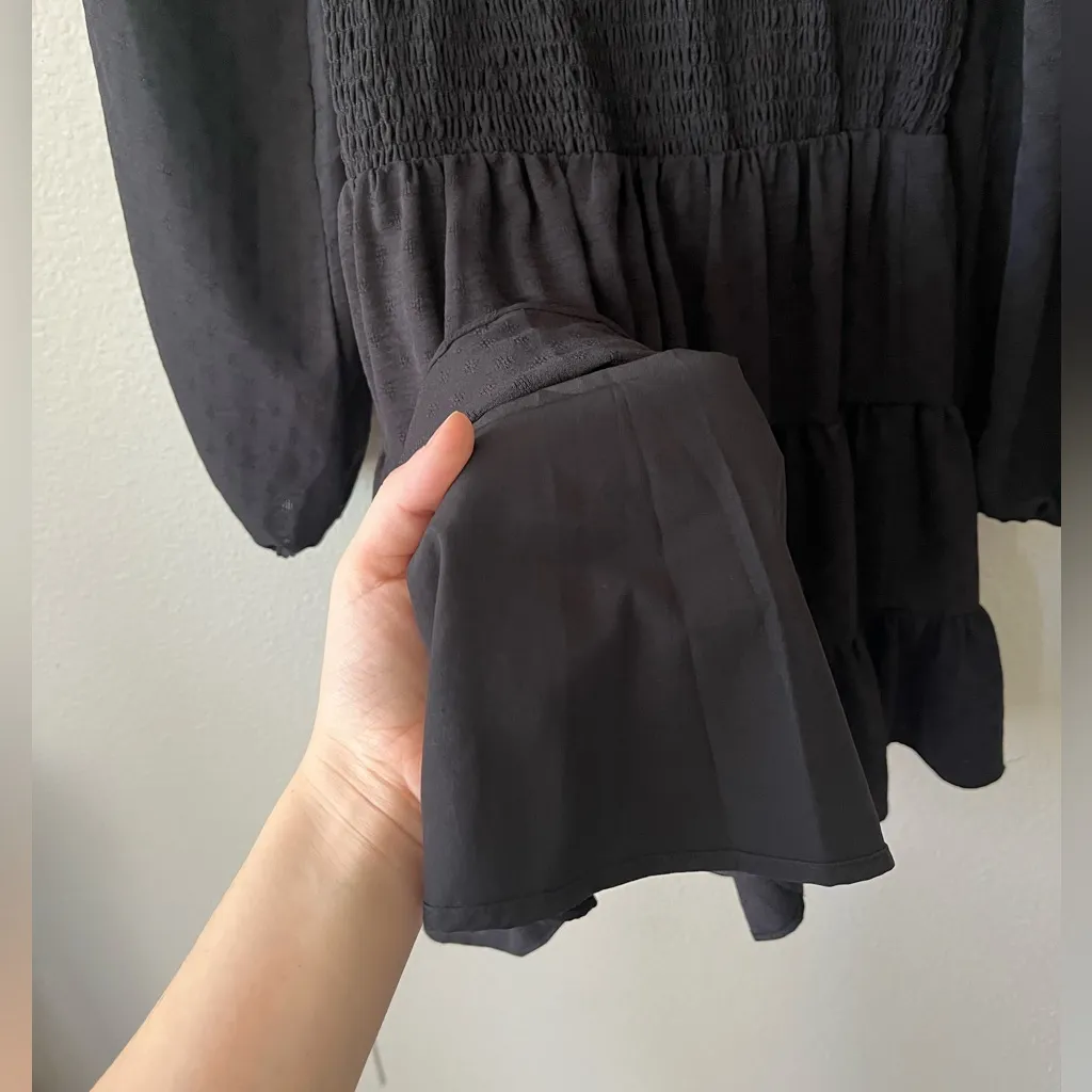 NWT Gianni Bini Talia Long Sleeve Smocked Waist Tiered Hem Black Dress Size XS - Image 5