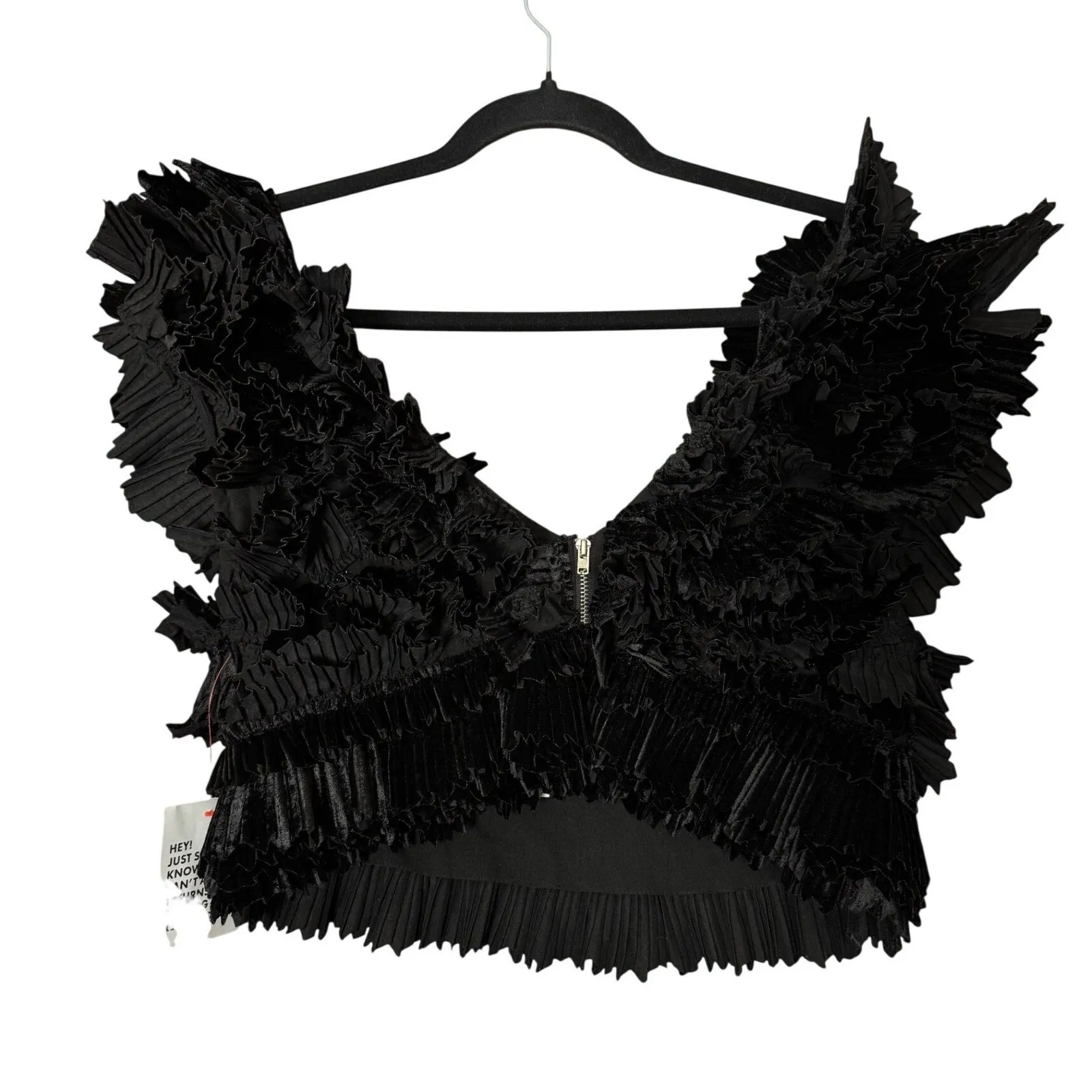 Velvet Ruffle Crop Top Bustier Black 8 Whimsigoth Party Festive Glam ASOS LUXE - Image 4