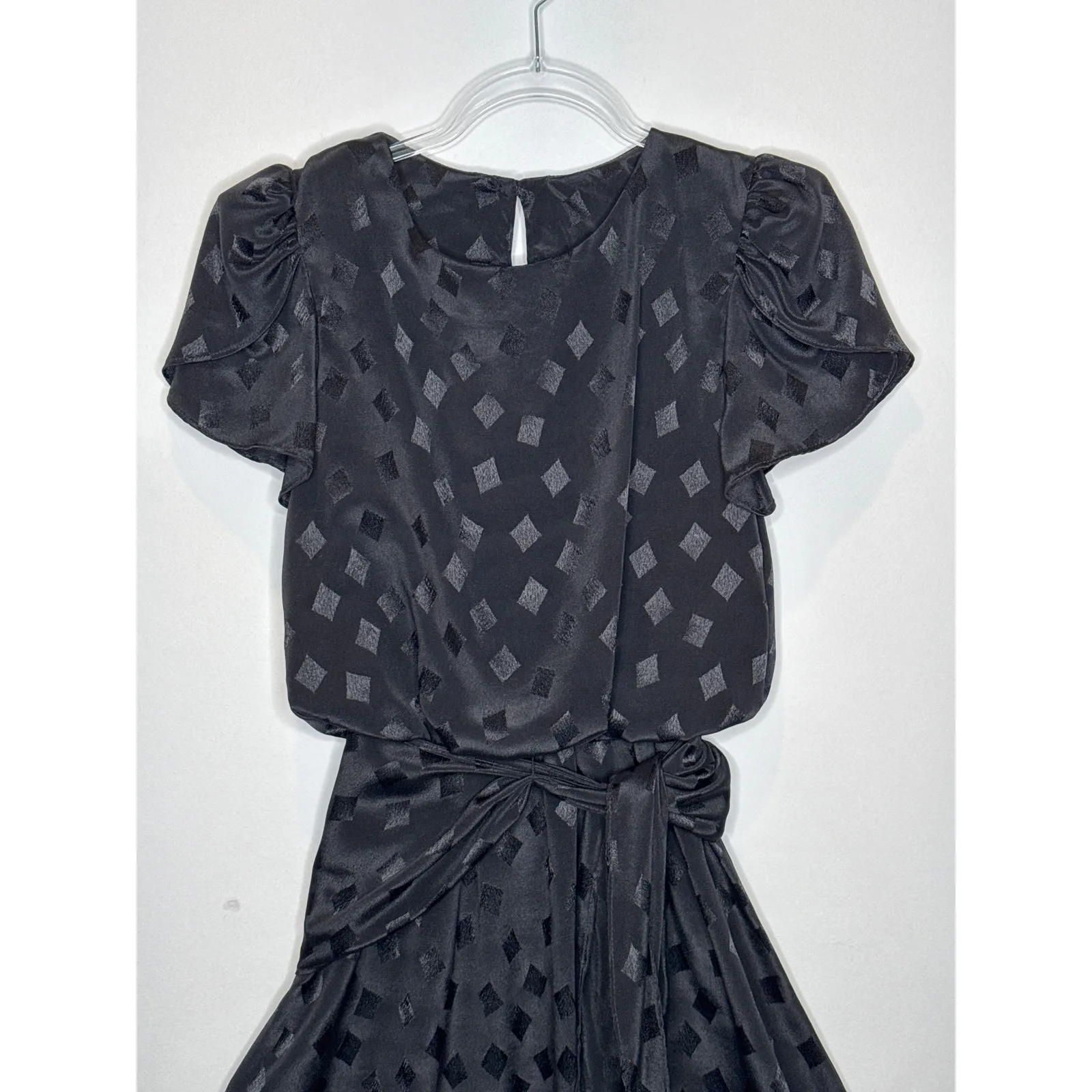 1980s David Robin Black Jacquard Wrap Waist Cocktail Dress USA made size XS - Image 3