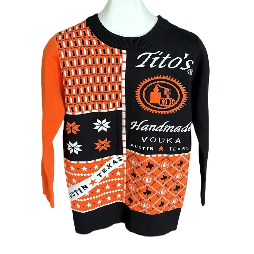 Tito's Handmade Vodka XSmall Orange Black Ugly Christmas Sweater Austin Texas Size M - Image 6