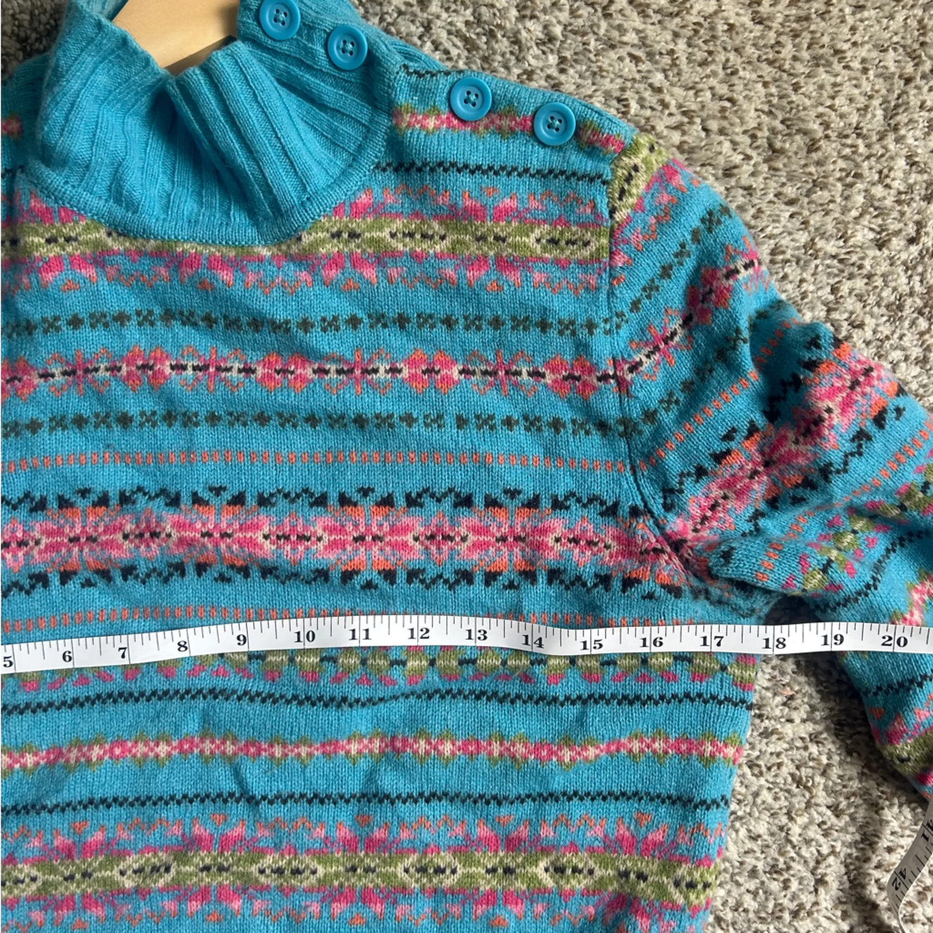 Jones New York Blue and Pink Cowl Neck Sweater Lambs Wool Colorful Winter Small - Image 5