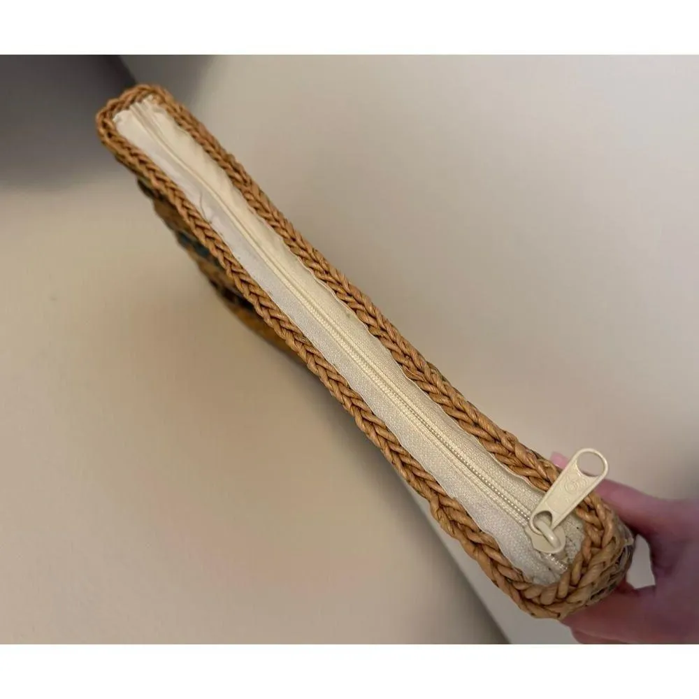 Vintage Straw Basketweave Straw Striped Clutch Tan - Image 6