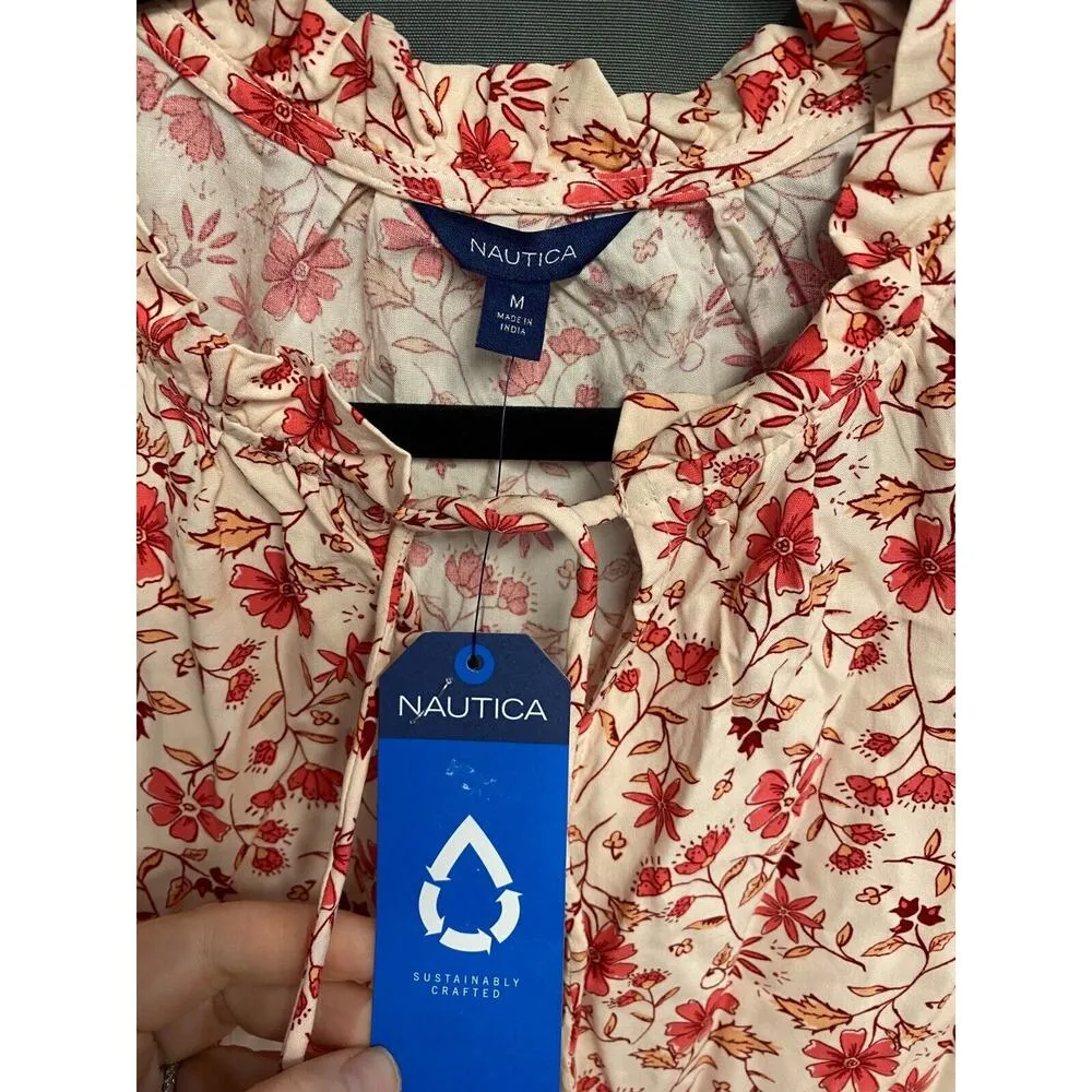 Nautica Blouse Top Womens Medium Multicolor Floral Long Sleeve Casual Preppy B47 - Image 2