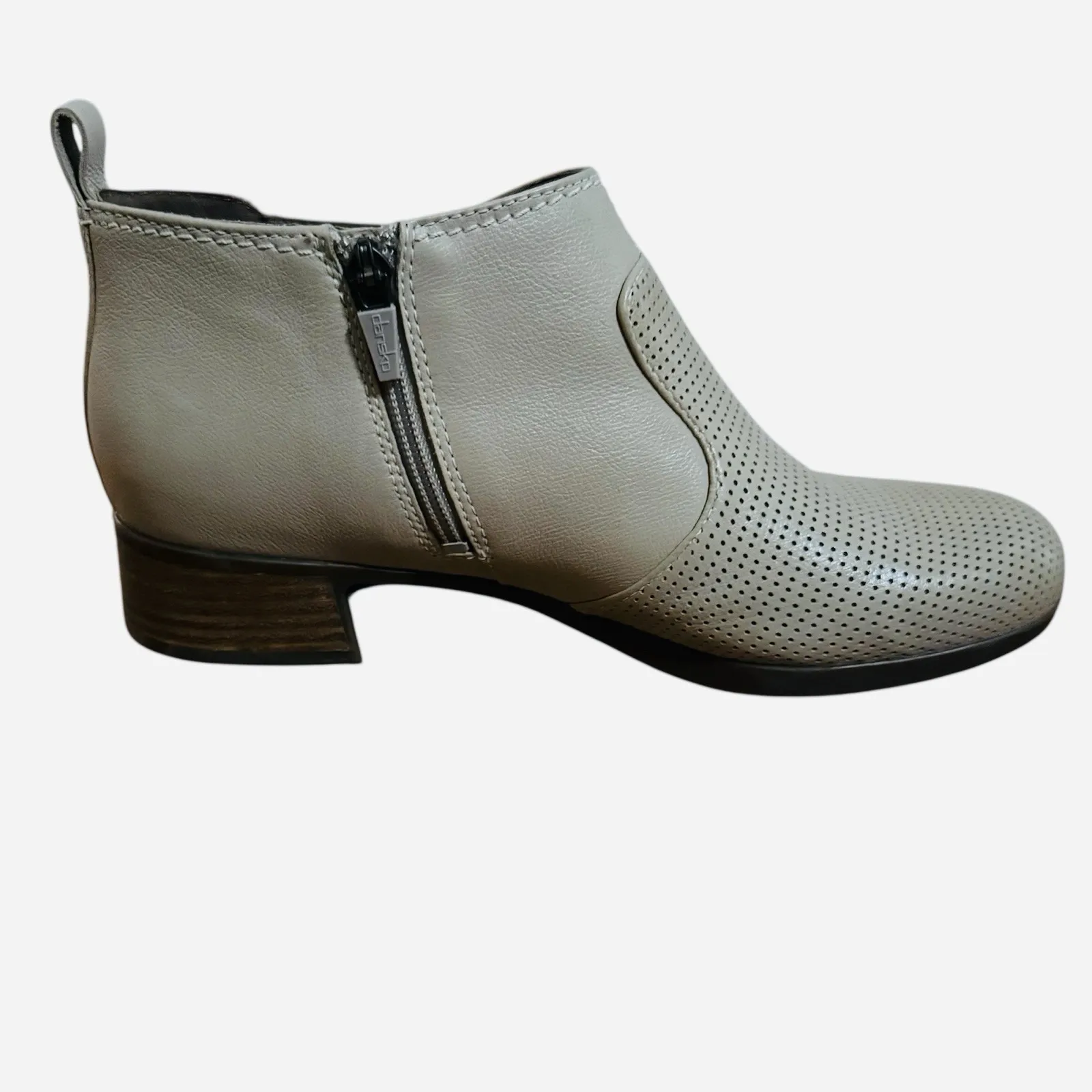 Dansko Lola Ankle Booties Womens 40 9.5-10 Ivory Beige Leather Comfort Boots Zip - Image 4