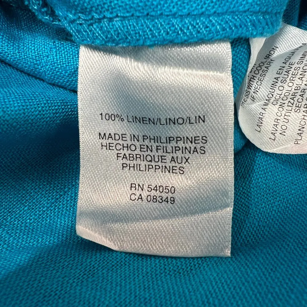 Jones New York 100% Linen Turquoise Jacket 2X Coastal Beachy Lagenlook Nautical - Image 9