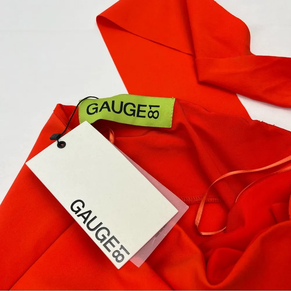 GAUGE81 Lauli Asymmetrical Halterneck Stretch Jersey Dress Large NEW *TINY FLAWS Orange - Image 4