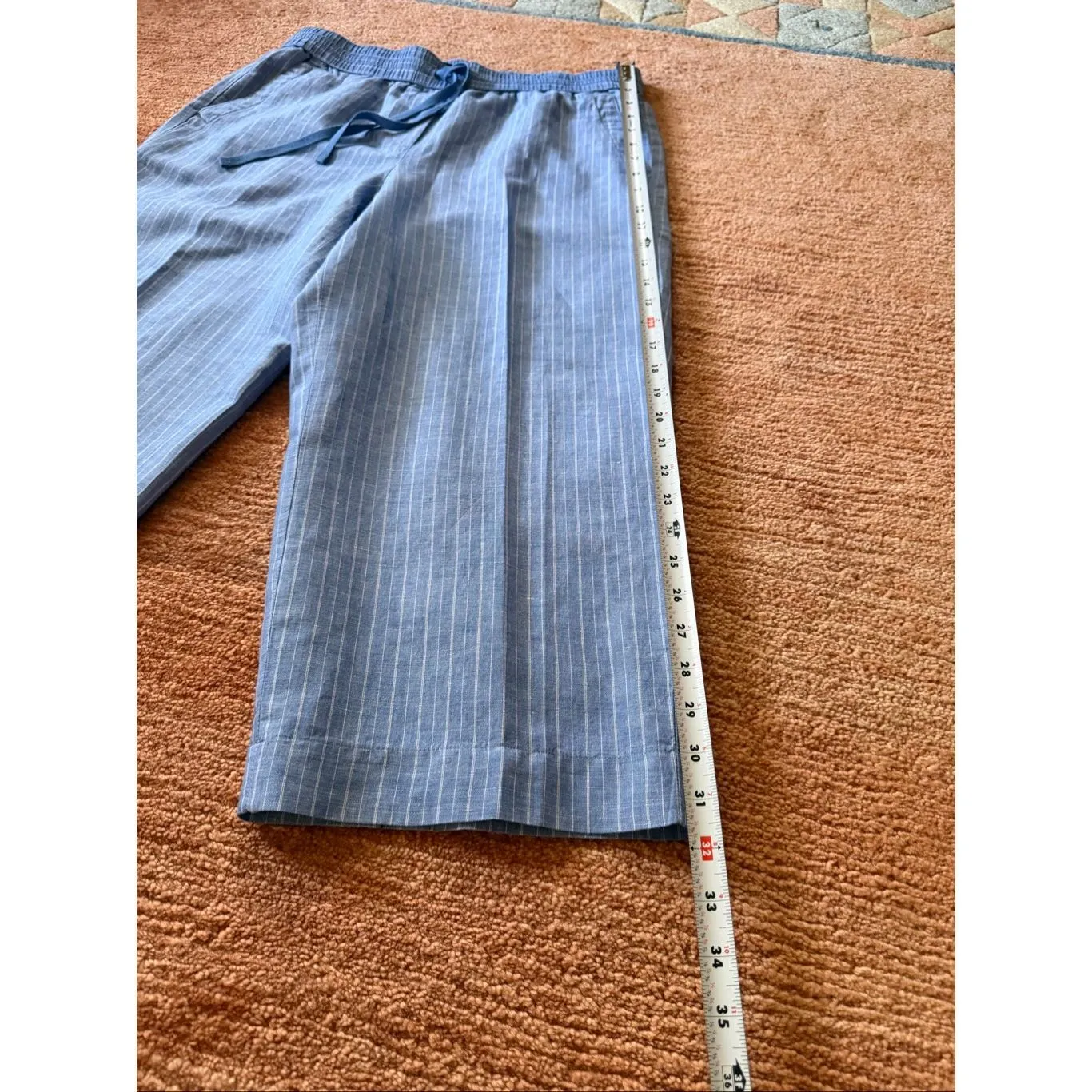 NWOT Talbots Blue Pinstripe Linen Blend Drawstring Crop Pants Size L - Image 5